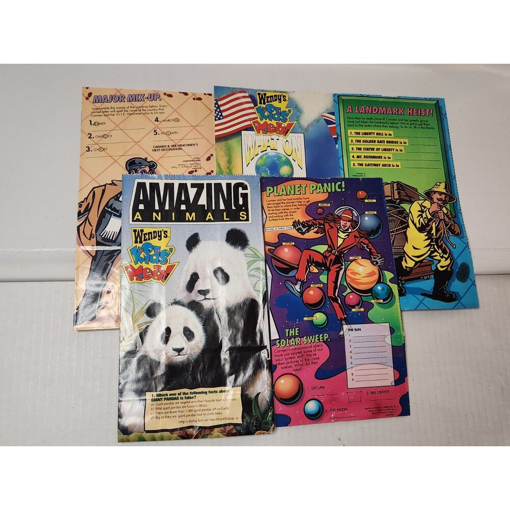 Wendy’s Kids Meal Bags Lot (1993–1994) – Set of 5 Vintage